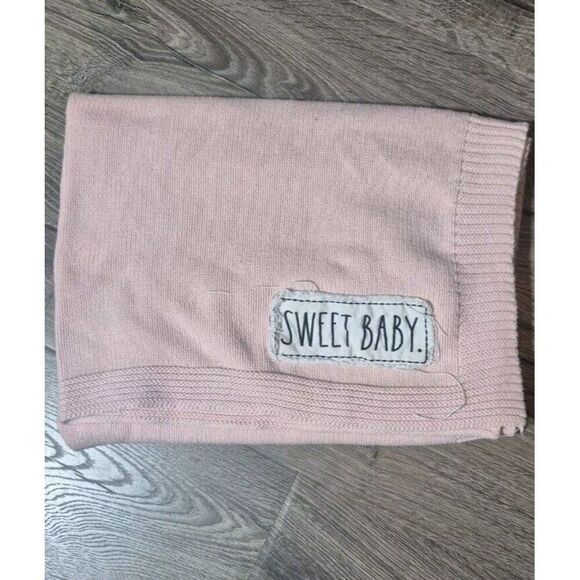 Rae Dunn Baby “Sweet Baby” Pink Knitted Baby Blanket 100% Cotton EUC - Picture 1 of 4